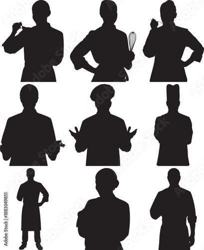 Black Silhouettes of People in Various Poses on White Background