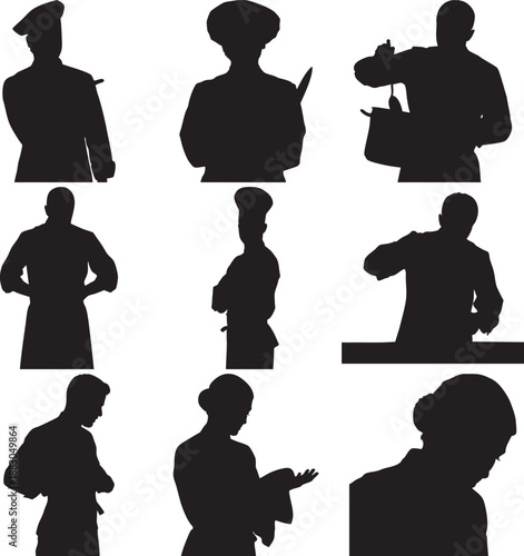 Black Silhouettes of Various Occupations on White Background