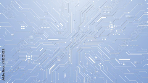 White tech background with abstract circuit board pattern and blue light elements. Modern digital design for futuristic AI concepts and technological presentations. Digital vector background.
