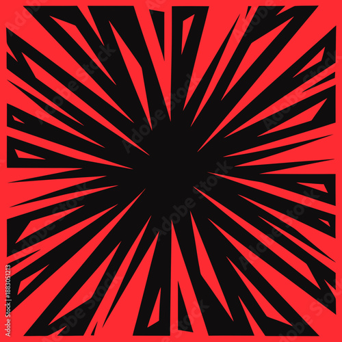 Dynamic Black Silhouettes Explode Outward from the Center against a Vibrant Red Background in a Stunning Graphic Illustration