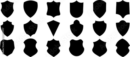 Black shield badge icon silhouette collection flat vector set
