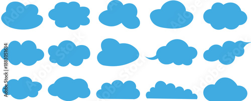 Blue cloud shape vector set with soft rounded forms simple flat weather elements for app ui illustration