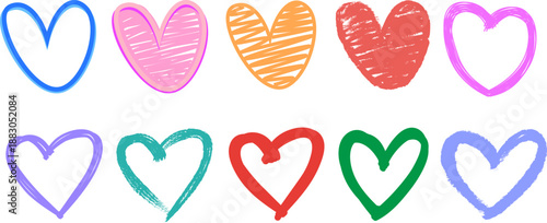 Colorful hand drawn heart doodle collection love icon vector set