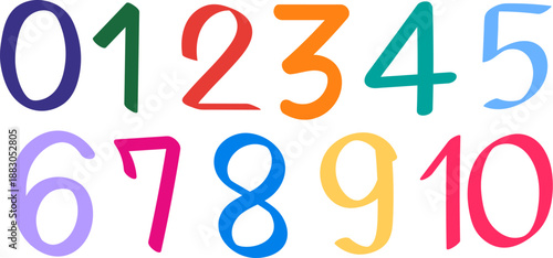 Hand drawn colorful numbers set from zero to ten playful doodle style