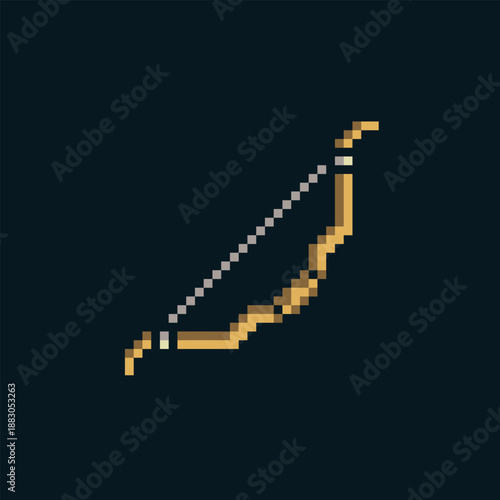 Pixel art wooden bow with string, classic fantasy RPG weapon icon for archery, ranged combat, and adventure games. Retro 8 bit style game asset for inventory, UI, and medieval character equipment.