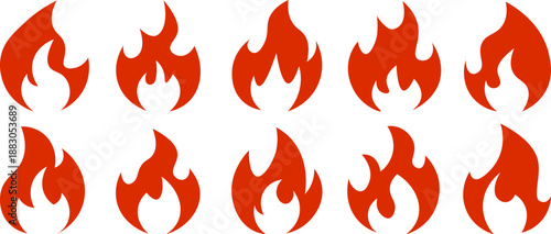 Red flame fire icon collection simple flat symbol set vector