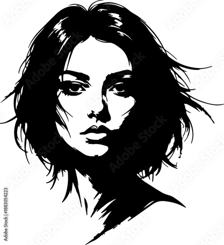 Modern Brush Stroke Female Silhouette Vector