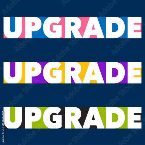 Trivariant banner in different colors with the text upgrade on a dark background