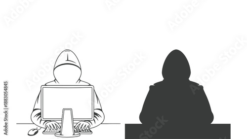 An illustration of three hooded hackers in different stages of visibility and activity