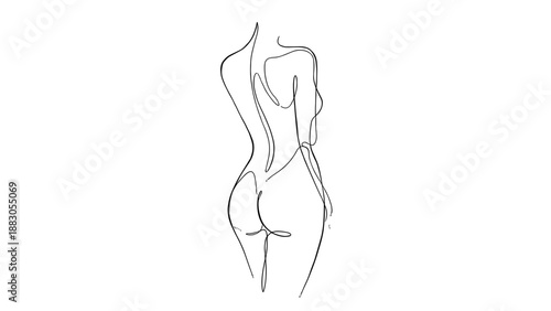Abstract line drawing of female body silhouette from back  