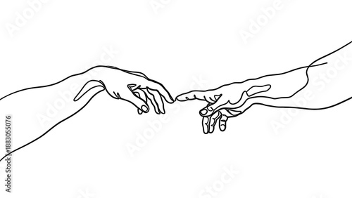 Two hands reaching to touch in minimalist line art style  