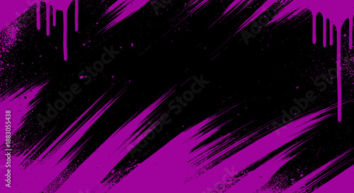 Grunge punk urban background in purple black colors with paint splatters and drips. Grunge punk y2k halftone background with hand drawn bold brush strokes. Scratches effect, purple spray paint.