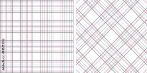 Pastel Plaid Pattern with Soft Pink, Green, and Grey Hues on White Background