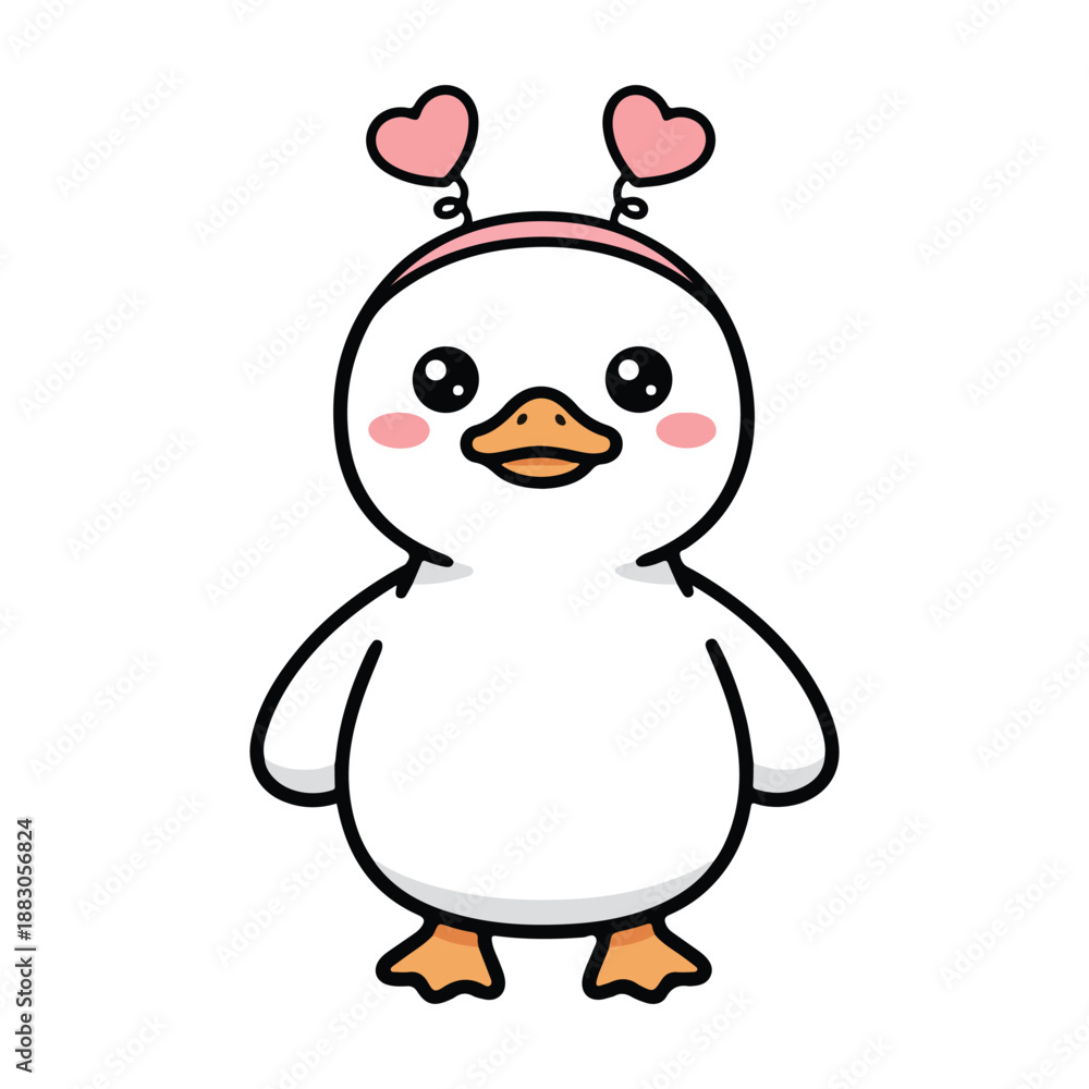Obraz premium Goose with Spring Heart illustration, Valentine Goose Clipart, Cute baby Goose Valentine, Love Duck Clipart, Valentines Animal Isolated