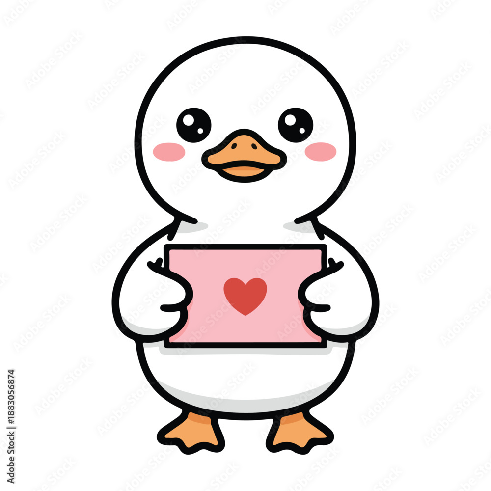 Obraz premium Goose with Valentine Card illustration, Valentine Goose Clipart, Cute baby Goose Valentine, Love Duck Clipart, Valentines Animal Isolated