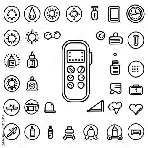 Medical Diabetes Monitor And Related Icons Set