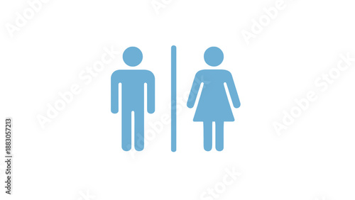 A blue icon of a male and female restroom sign on a white background