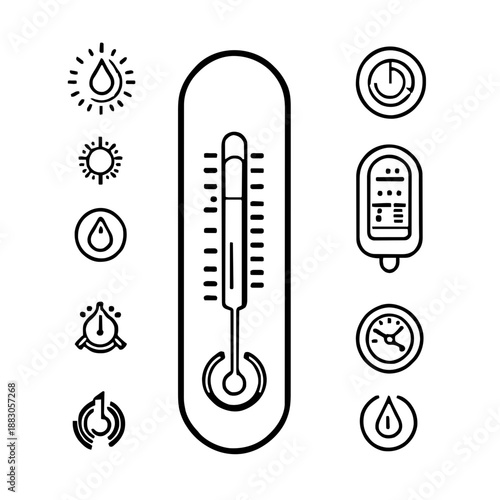 Temperature and Humidity Thermometer Icons Set