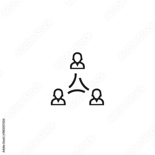 Three black and white human connected by curved lines forming a hierarchical structure human hierarchical structure