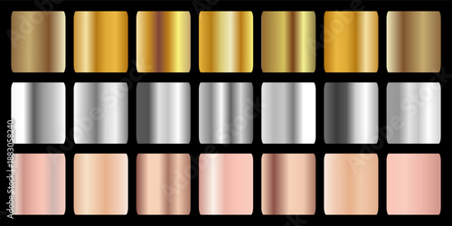 Collection of gold silver bronze and rose gold gradient texture background vector