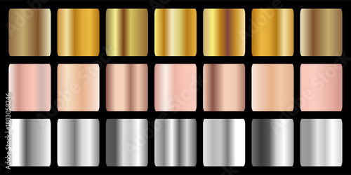 Collection of gold silver bronze and rose gold gradient texture background vector