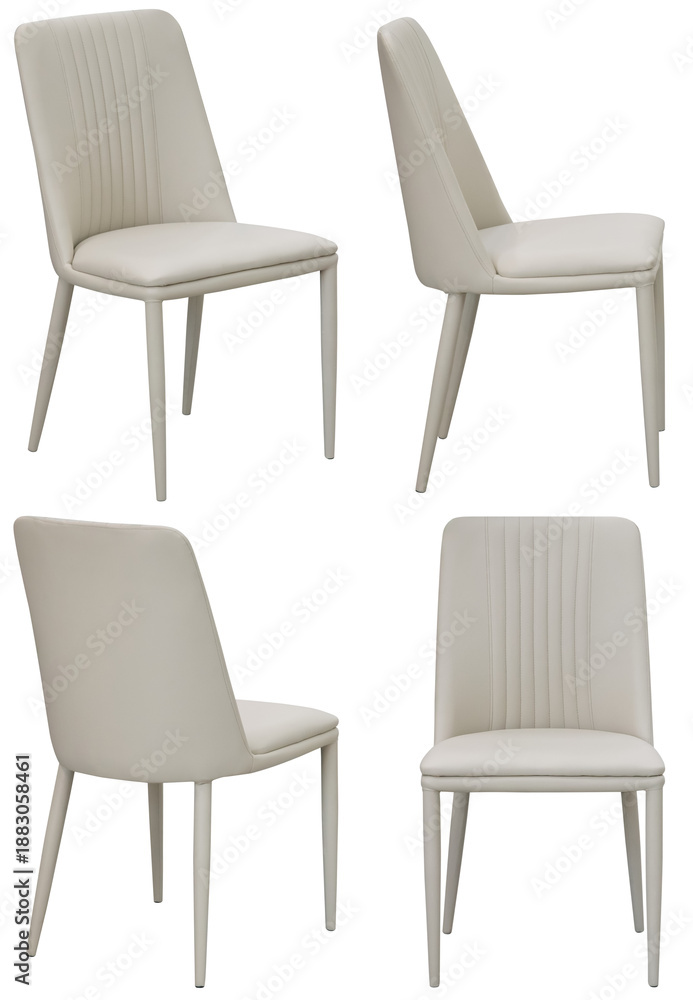 Fototapeta premium Real upholstered dining chair photographed in studio and isolated with transparent background. High-quality furniture product photography in PNG format, ideal for interior design project