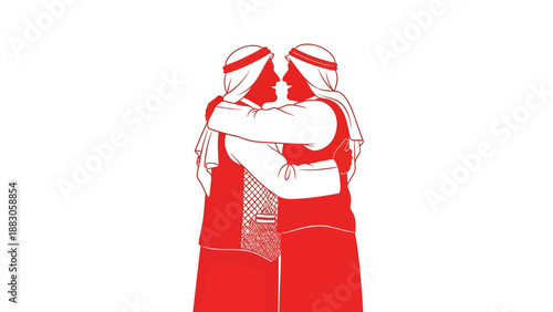 Couple Embracing in Simple Red Illustration with Minimalist Design for Social Media