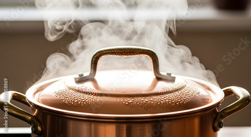 Steaming Pot Lid Boiling Water Cooking Process Vapor Concept