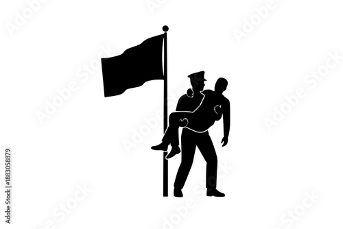 Silhouette of firefighter rescuing person