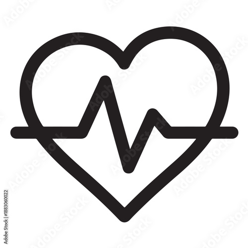 Black Heartbeat Line Icon on White Background