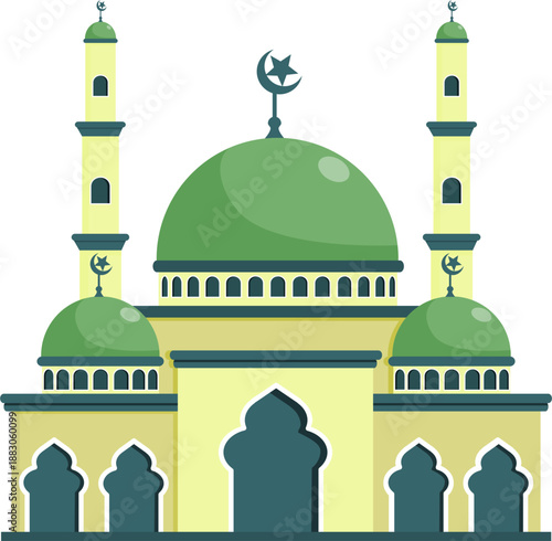 Green Dome Mosque Illustration for Ramadan and Eid Islamic Celebration