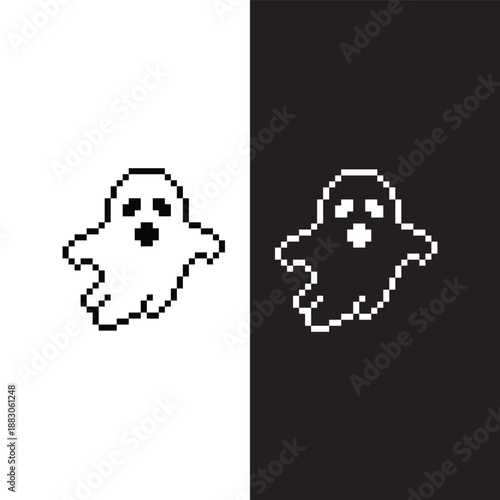 black and white pixel ghost  8 bit vector icon art for computer game