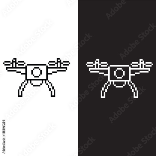 black and white pixel drone  8 bit vector icon art for computer game	
