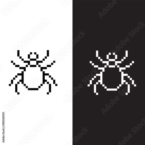 black and white pixel insect 8 bit vector icon art for computer game	