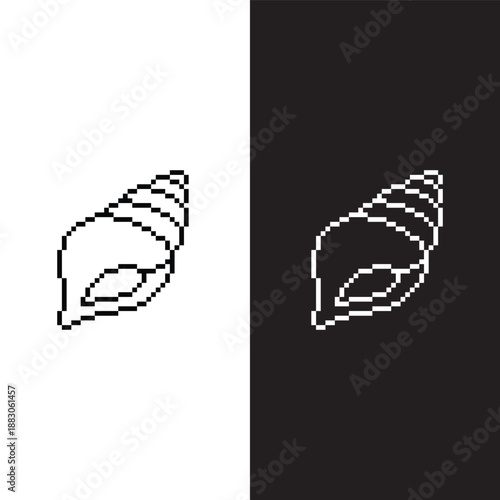 black and white pixel shell  8 bit vector icon art for computer game