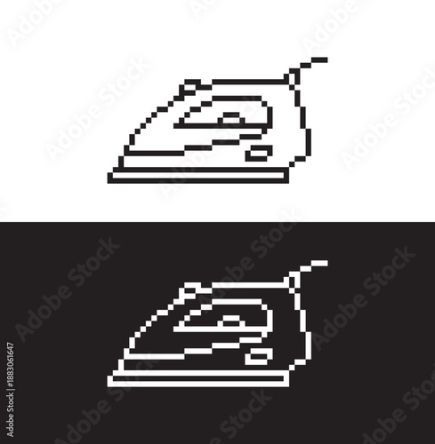 black and white pixel iron 8 bit vector icon art for computer game	