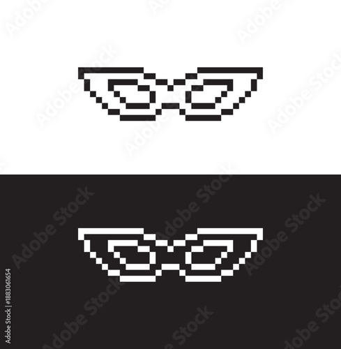 black and white pixel Carnival mask  8 bit vector icon art for computer game