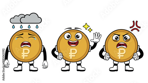 SET CURRENCY ICON SYMBOL WITH THREE EXPRESSION RUBLE RUSSIA