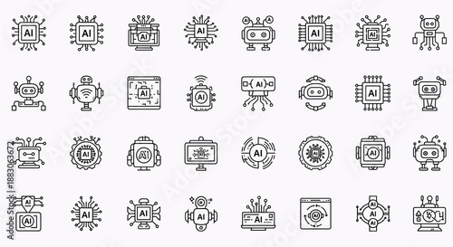 Artificial Intelligence Icon Set – Machine Learning, Chatbot, and AI Symbols.