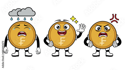 SET CURRENCY ICON SYMBOL WITH THREE EXPRESSION FRANC SWISS