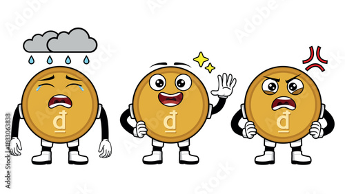 SET CURRENCY ICON SYMBOL WITH THREE EXPRESSION DONG VIETNAM