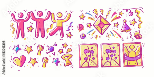 Playful Flat Vector Illustration Set of Community Members Interacting and Helping Each Other, Concept of Social Support and Togetherness