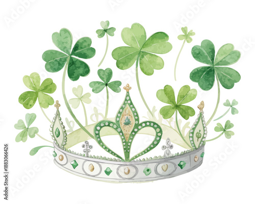 Shamrock Crown Watercolor, Irish Festive Element Isolated