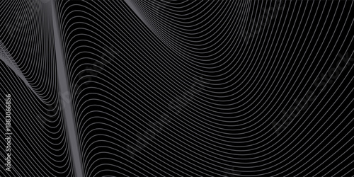 Flowing dot particles light wave pattern halftone blue and green gradient smooth curve shape isolated on black background. Vector in concept of technology, science, music,