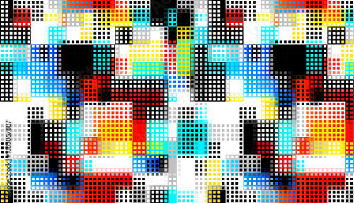 Pixilated abstract Energy background. Halftone effect. Vector image. Small particles with overlay moire effect