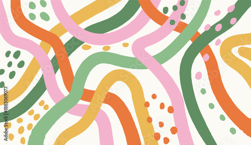 Abstract fun background with colorful scribble bold lines. Trendy creative design in childish doodle naive style