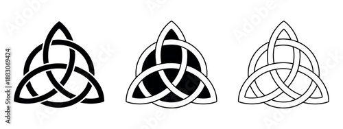 Celtic Trinity Knot Vector Set Featuring Three Isolated Designs on White Background for Decorative and Cultural Use