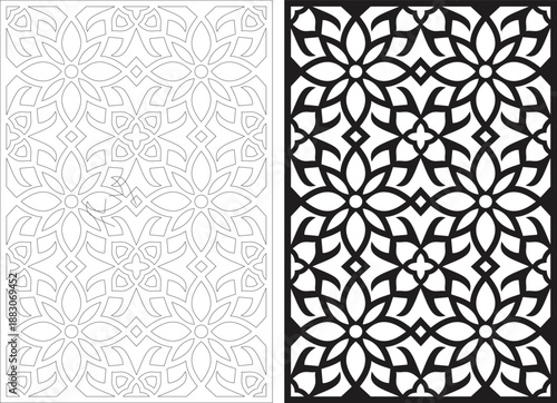 Intricate arabesque ornamental pattern with floral motifs for decorative panels and screens ready to cut with cnc router 