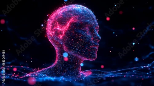 Abstract Digital Human Head with Glowing Connections.