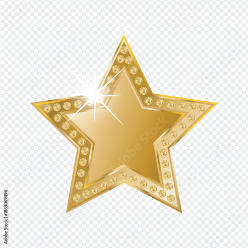 Shiny golden five-pointed star icon with a bright sparkle and dimensional design